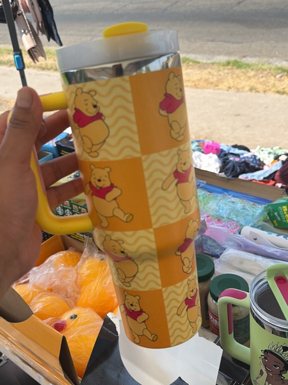 Winnie the Pooh Yellow Travel Tumbler with Handle - Licensed Character Design